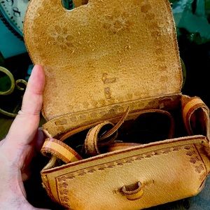 Leather hand made shoulder mini bag